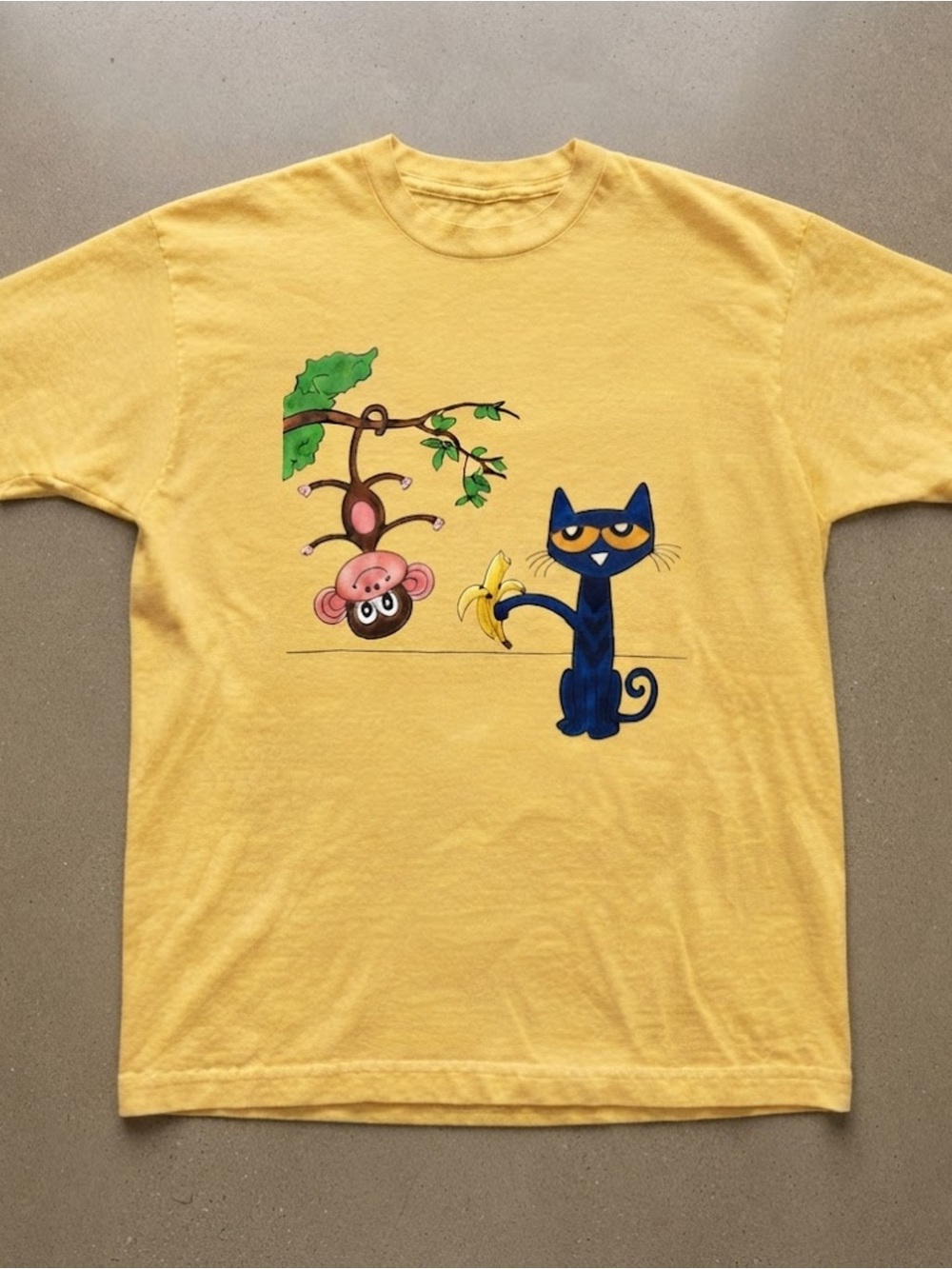 Yellow Monkey and Cat Graphic Gildan Cotton T-Shirt